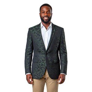 Dark Green Mens Slim Fit Blazer Jacket Tinted Camouflage